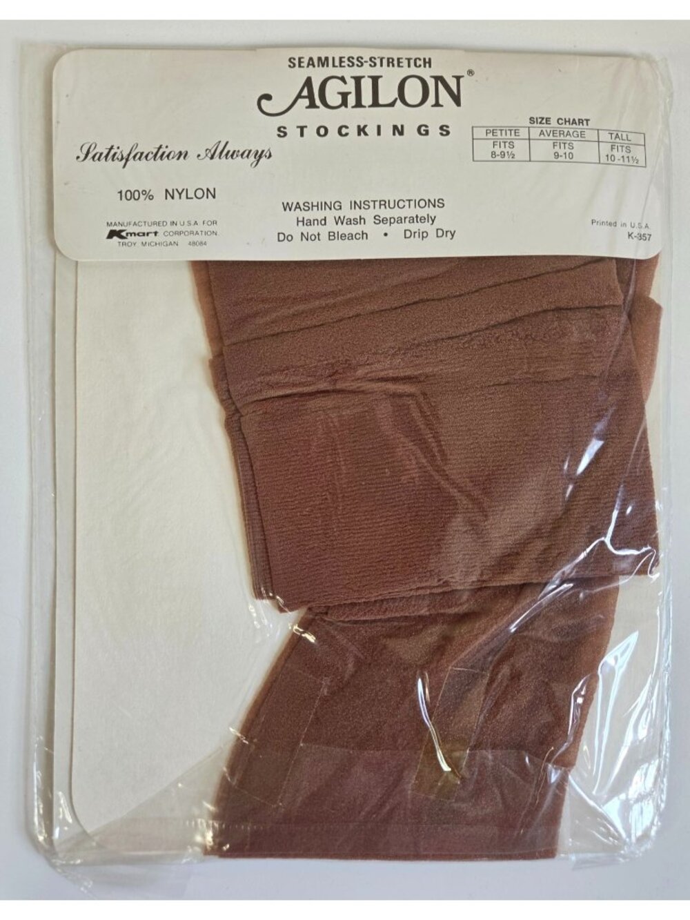 Agilon Seamless Stretch Stockings Tall Mistone Brown 100% Nylon Vtg Packaging - Picture 5 of 7